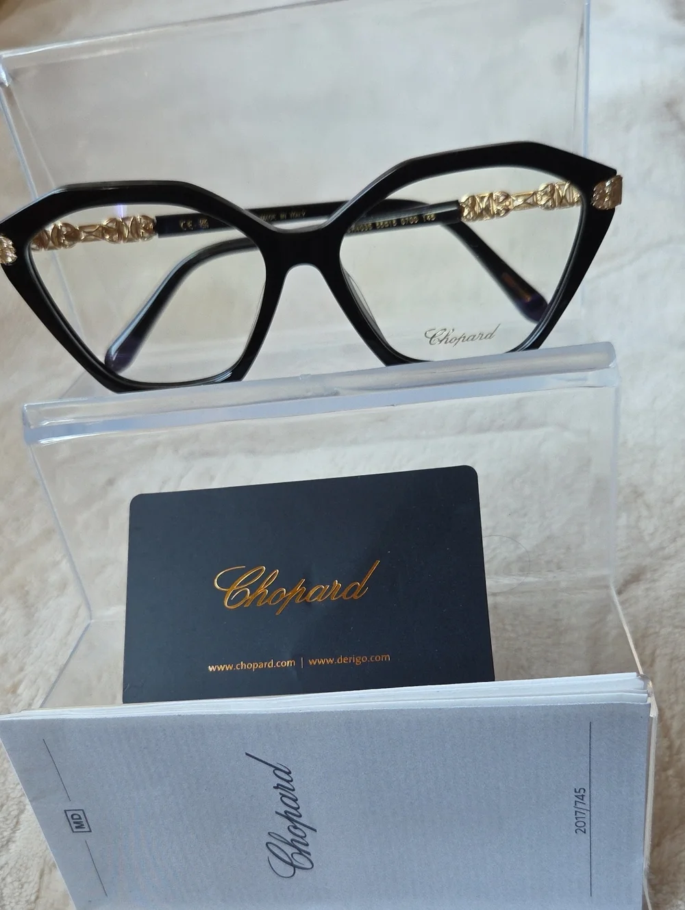 Chopard Luxury Black Women's Optical Glasses with Gold Temples